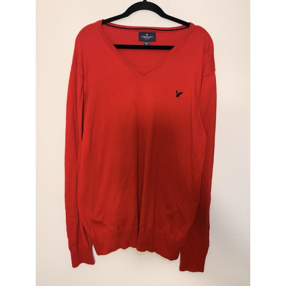 American Eagle V Neck Red Sweater Pullover Size XXL - Red Cotton Y2K Sweater Top